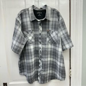 Orvis short sleeve button down shirt black white plaid men's xxl‎